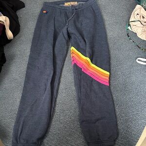 Aviator Nation Blue Joggers with Pink and Yellow Stripes